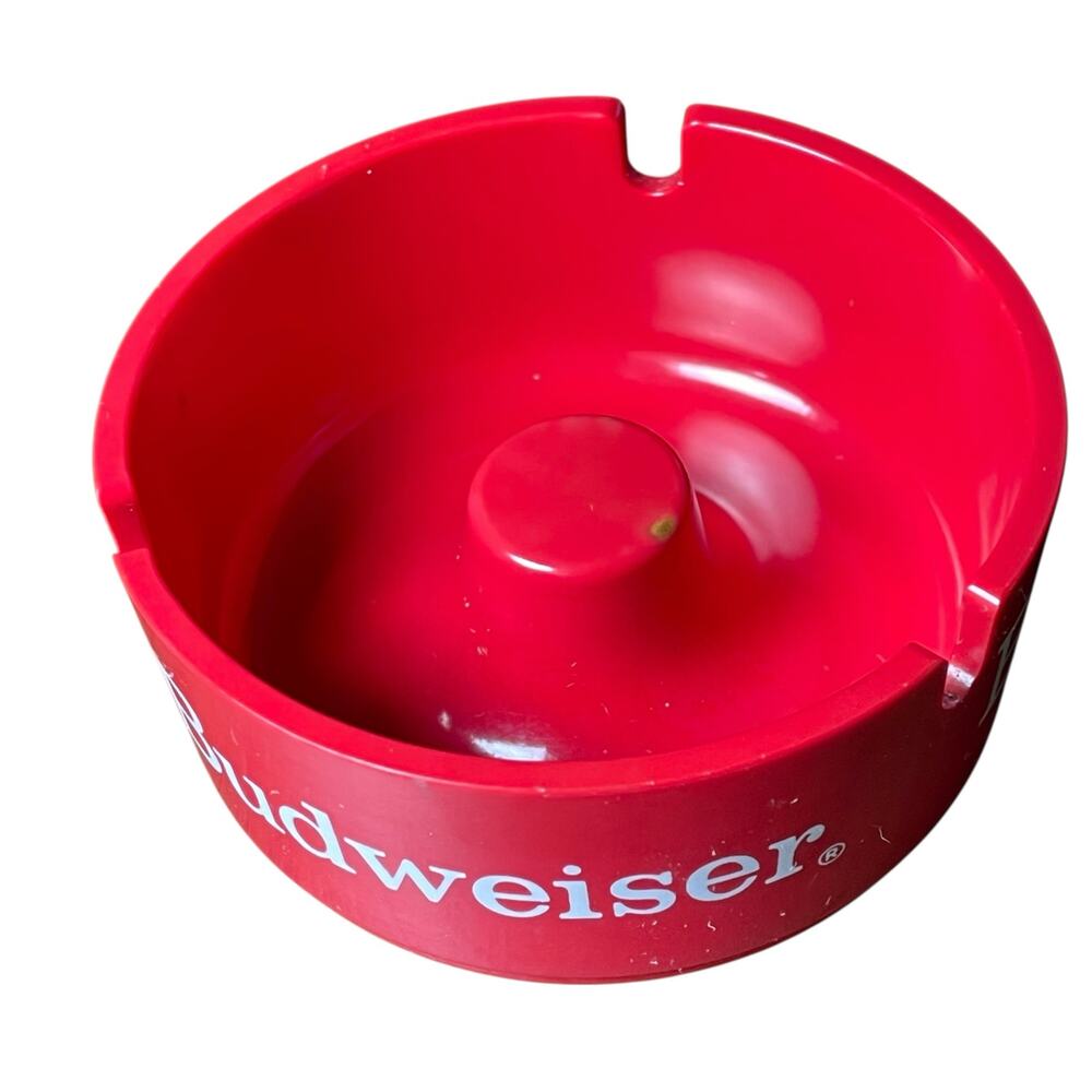 Vintage Budweiser Beer Ashtray Red Plastic 1980s Bar Bud Advertisement American